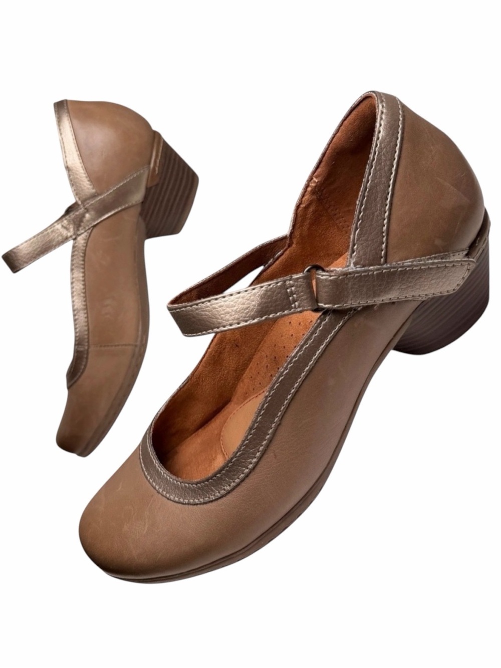 Cobb Hill Laurel Leather Mary Jane Pumps‎ Bronze Taupe Low Heel 8.5